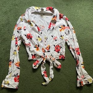 Forever 21 Floral Tie-Front Blouse - White, Red, Yellow